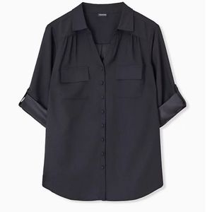 Torrid- BLACK CREPE BACK SATIN BUTTON FRONT BLOUSE